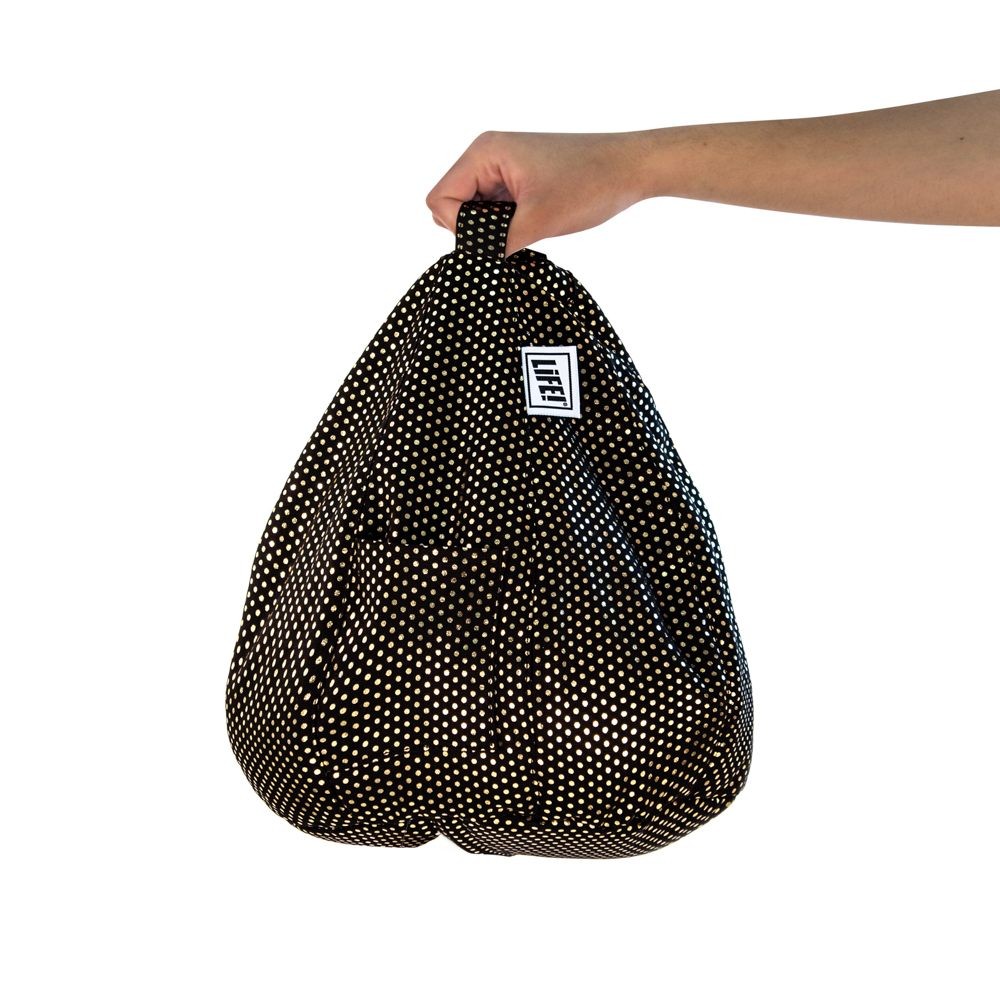 Durable vinyl fabric and double stitched seams for durability. iCrib Tablet Bean Bag Cushion - Black Gold Dust