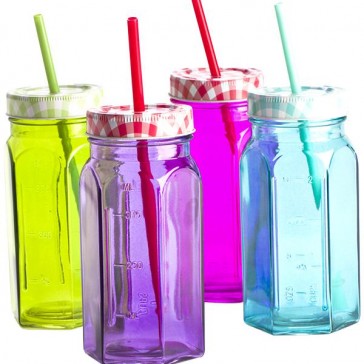 Mason Jar Drink Bottle Set - Coloured