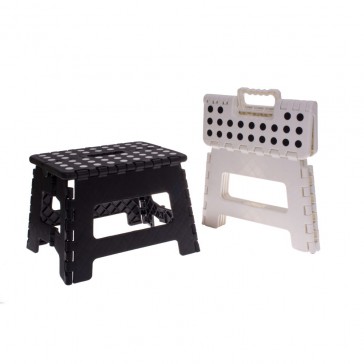 Folding Stool Small White - Black Dots