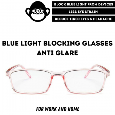 Blue Light Blocking Glasses - Digital Eyewear -Transparent Pink Slim Square