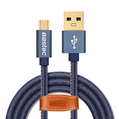 Denim USB Charging Cable with Leather Cable Organiser