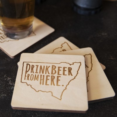 Drink Beer from Here Plywood Beer Coasters