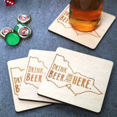Drink Beer from Here Plywood Beer Coasters