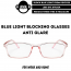 Blue Light Blocking Glasses Baby Pink Transparent Slim Square